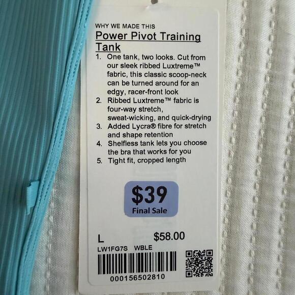 NWT Lululemon Power Pivot Training Tank Top - Washed Blue - Size L - Picture 5 of 6